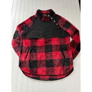White‎ Birch Women's Buffalo Check Teddy Bear Pullover Fleece Medium Red Black